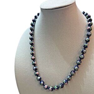 Vintage Chinese Estate Cloisonné Blue Floral Hand Beaded Necklace 12K GF Clasp